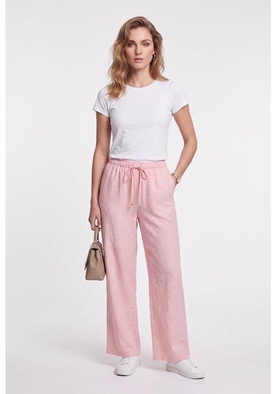 Ayhan Kadın Keten Karışımlı Geniş Paça Beli Bağcıklı Crop Pantolon 26ykrb71537 Pembe