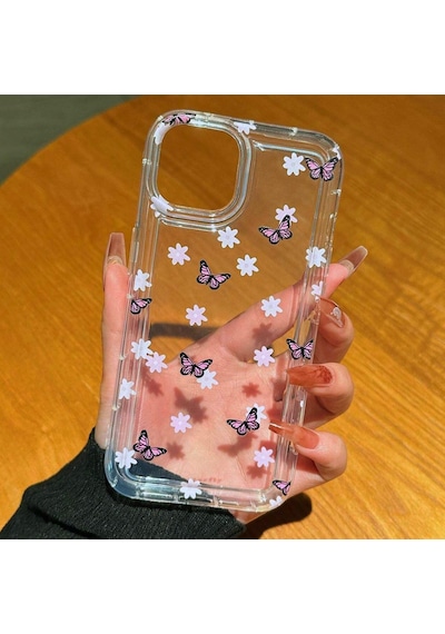 Apple Uyumlu iPhone 15 Pro Max Çiçekli Butterfly Seri Silikon Kapak