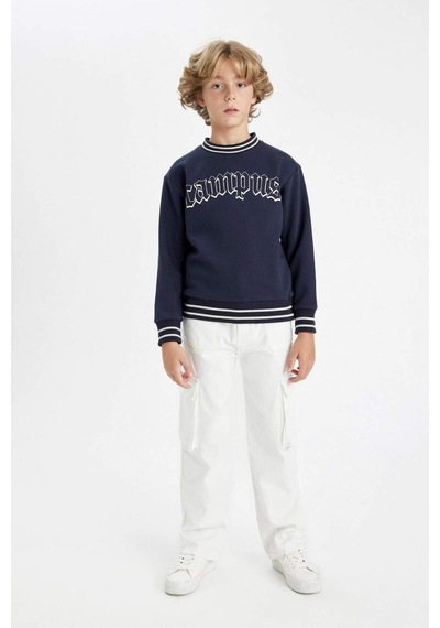 DeFacto Erkek Çocuk Lacivert Oversize Geniş Kalıp Bisiklet Yaka Baskılı Kalın Sweatshirt D1911A824WNNV135 DeFacto Erkek Çocuk Lacivert Oversize Geniş Kalıp Bisiklet Yaka Baskılı Kalın Sweatshirt D1911A824WNNV135
