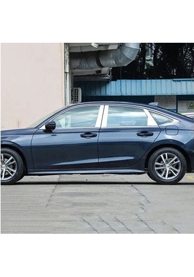 Honda Civic Fe1 2022 Ve Sonrası Uyumlu Paslanmaz Krom Alt Cam Çıtası 8 Parça