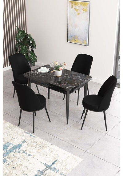 Canisa Concept Nil Serisi 70x110 Sabit Mutfak Masası Takımı Siyah Mermer Desen Masa 4 Siyah Sandalye Masa Siyah/sandalyeler Siyah Canisa Concept Nil Serisi 70x110 Sabit Mutfak Masası Takımı Siyah Mermer Desen Masa 4 Siyah Sandalye Masa Siyah/sandalyeler Siyah