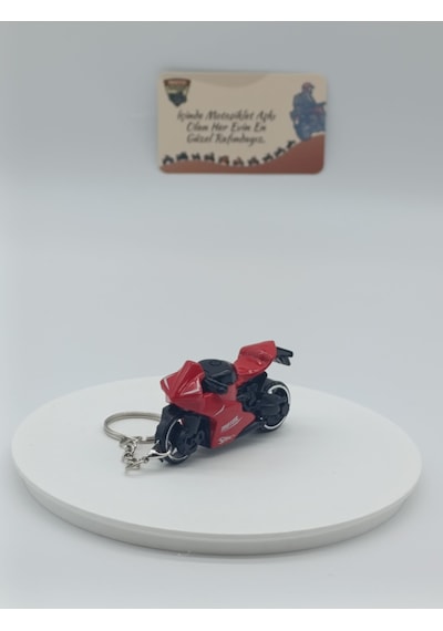 Süpersport Motosiklet Metal Anahtarlık Kırmızı - Diecast Yarış Motoru Figürü