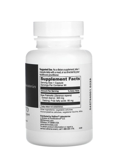 Davinci Laboratories, Saw Palmetto, 320 Mg, 90 Capsules