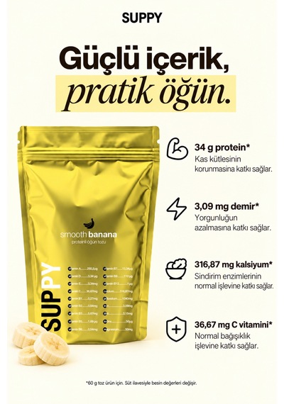 Suppy Smooth Banana Muzlu Proteinli Öğün Tozu 600 G Muz