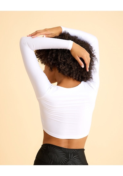 Lismina Uzun Kollu Crop Spor Tişört Beyaz