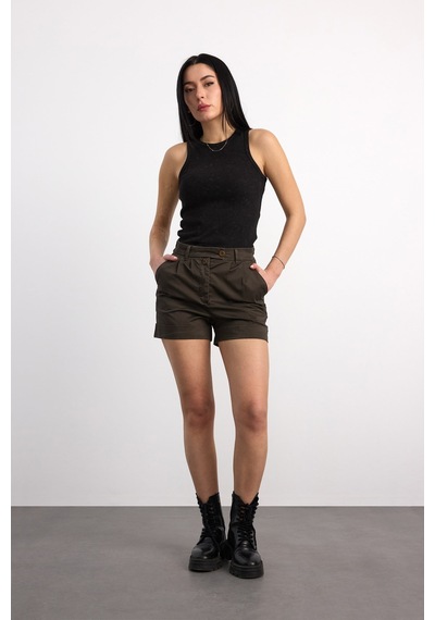 40405-05209 Kadın Gabardin Şort 40405-05209 Kahve