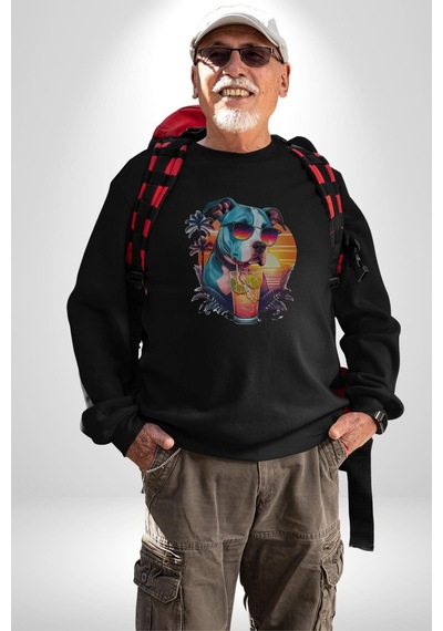 Tatil Köpek Soğuk Kokteyl İçeçek Unisex Siyah Baskılı Sweatshirt Siyah
