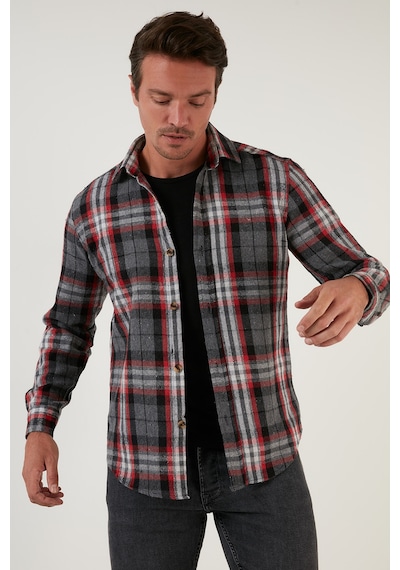 Buratti Ekoseli Uzun Kollu Slim Fit Kışlık Erkek Gömlek Cf21W112844 Gri