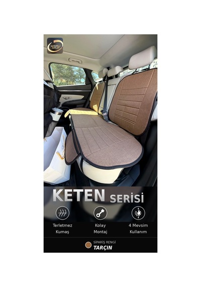 Opel Corsa 2020-2026 Ön Ve Arka Koltuk Terletmez Dolgulu Keten Koltuk Minder / Kılıf Set Kahverengi