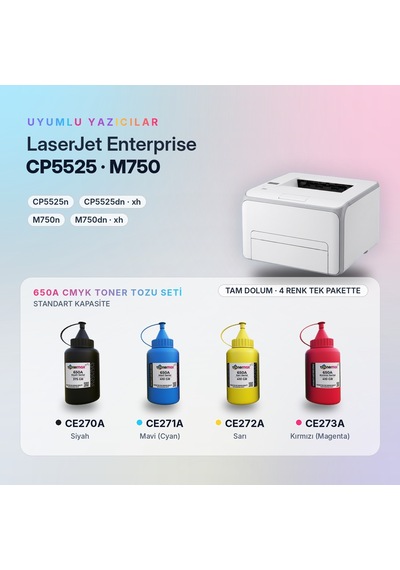 Hp 650a Toner Tozu Takım / Color Laserjet Enterprise Cp5525 / M750 / Ce270a / Ce271a / Ce272a / Ce273a