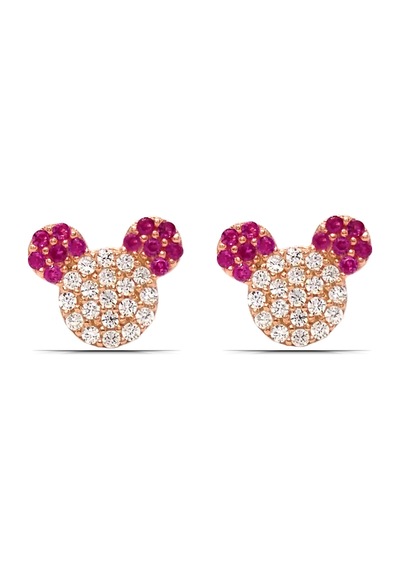 Kız Çocuk Mickey Mause 925 Ayar Gümüş Küpe Kırmızı