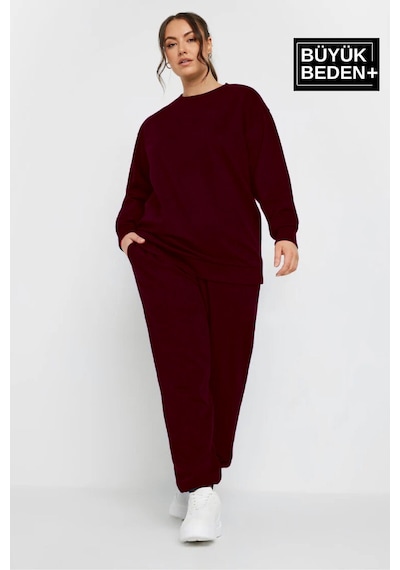 Süperlife Kadın Büyük Beden Bisiklet Yaka İnce Sweatshirt Spr24bswk56 Bordo