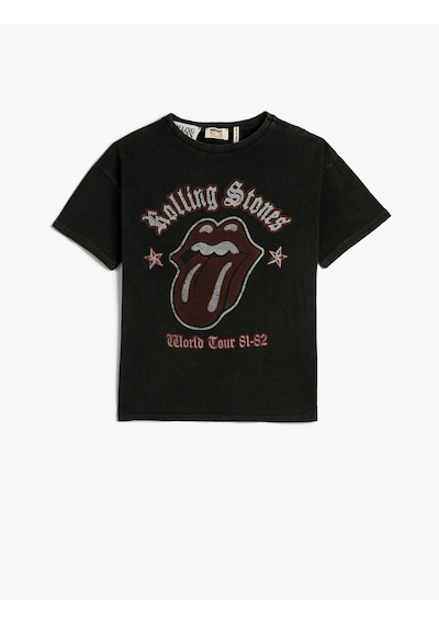 Koton Rolling Stones Tişört Lisanslı Kısa Kollu Bisiklet Yaka Pamuklu Siyah 3skb10528tk Siyah
