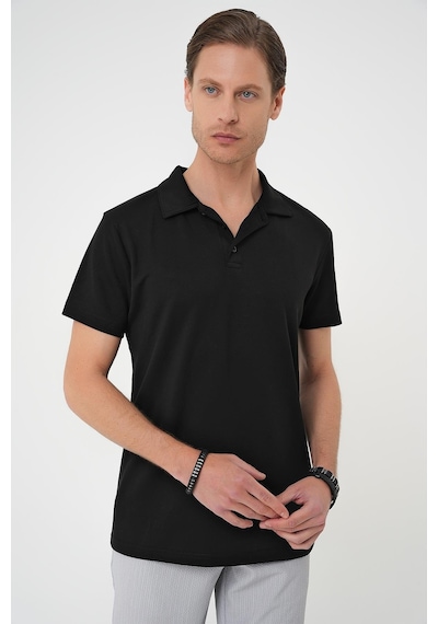 Efor Comfort Fit Polo Yaka Esnek Pamuk Casual Siyah Tişört Ts 886 Siyah