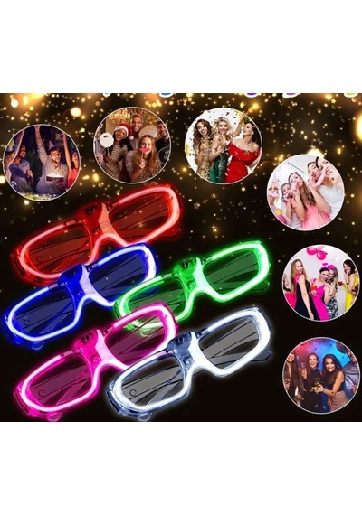 Neon Işıklı Parti Gözlüğü Pilli 12 Li Paket 5 Renk Diğer