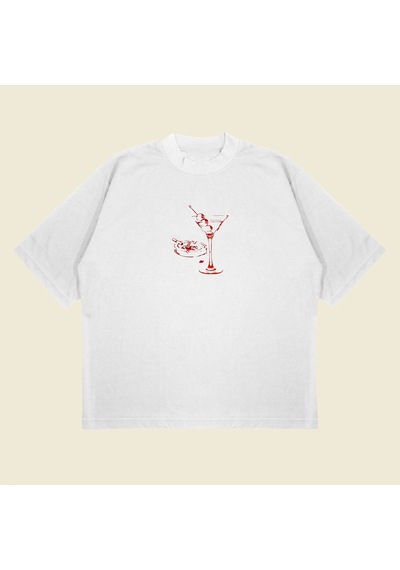 Startmore Martini W Cigarette Boxy Fit Oversize Unisex Tshirt Baskılı Tişört Beyaz