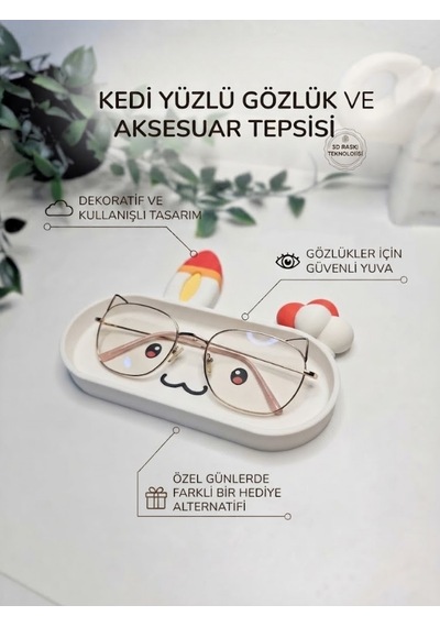 Kedi Karakterli Figür Tasarımlı Gözlük Tutucu Ve Çok Amaçlı Organizer