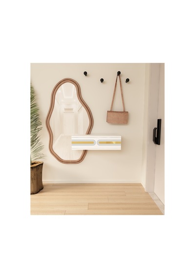 Oslo 70cm Duvara Monte Tek Kapaklı Raflı Modern Dresuar Beyaz-altın Beyaz-altın