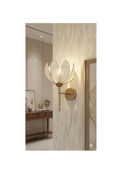 Lotus Model Dekoratif Pilli Duvar Apliği -eskitme Çerçeveli Kumaş Kaplama- Modern Aydınlatma Krem-beyaz