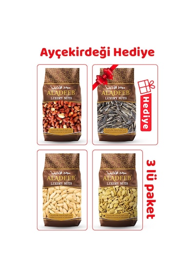 Kabak, Sarı Karpuz Çekirdeği Ve Soslu Yer Fıstığı 3 Lü Kuruyemiş Set + 500g Ayçekirdeği Hediye