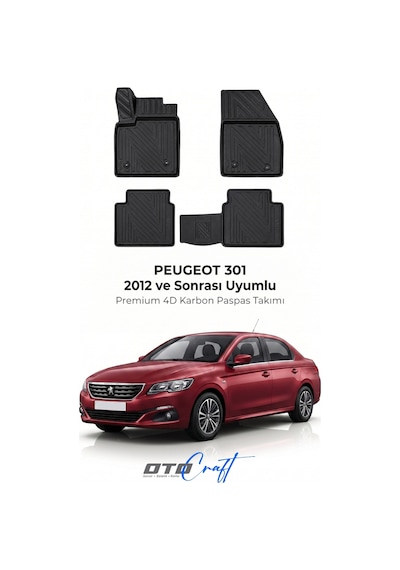 Otocraft Peugeot 301 2012+ Araca Özel 4d Karbon Oto Paspas Havuzlu Tam Set