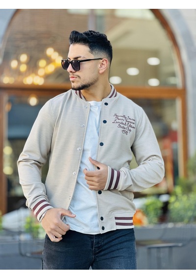 Miron Bej Pike Dokulu Nakış Detaylı Regular Fit Kolej Ceket Bej