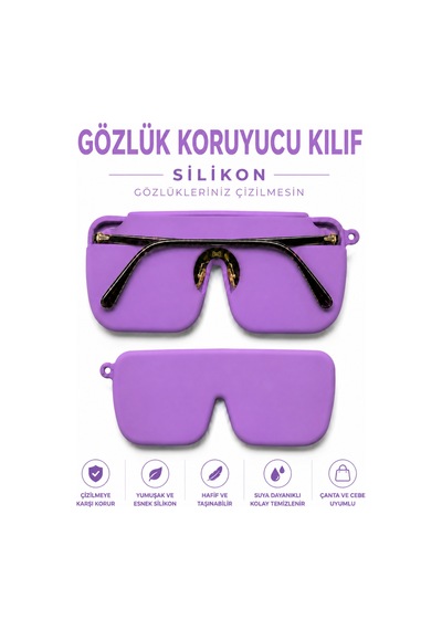 Silikon Gözlük Kılıfı, Asılabilir, Katlanabilir, Çantada Yer Kaplamaz- Lila - 904898021