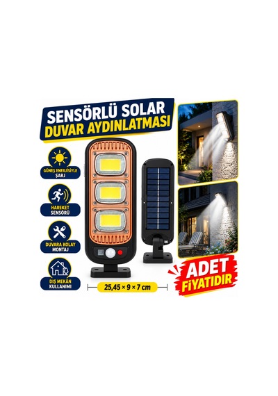 Sensörlü Güneş Enerjisi İle Şarj Olabilen Duvara Monte Solar Aydınlatma Gl-84069 Adet