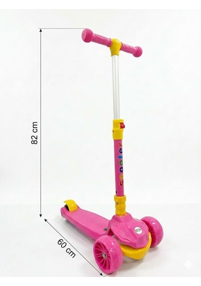 Müzikli, Işıklı 4 Kademe Boy Ayarlanabilir Çocuk Scooter 100 Kg Taşıma Kapasiteli Pembe
