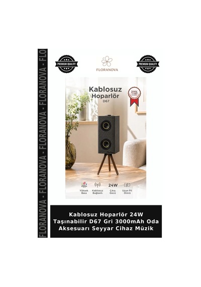 Kablosuz Hoparlör 24w Taşınabilir D67 Gri 3000mah Oda Aksesuarı Seyyar Cihaz Müzik