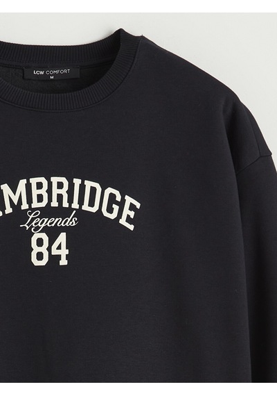 Lcw Comfort Siyah Cambridge Baskılı Oversize Kadın Sweatshirt
