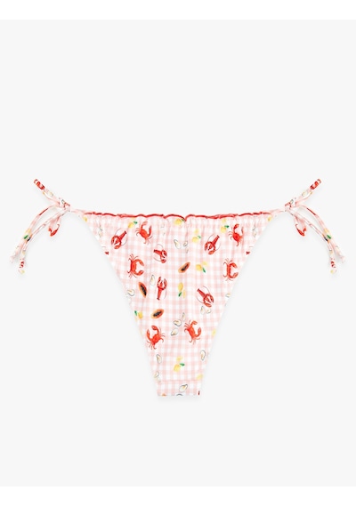 Koton Koton X Sibil Çetinkaya - Fırfır Detaylı Yengeç Baskılı Pötikareli Bikini Altı Pembe Desenli 6sak00233mm