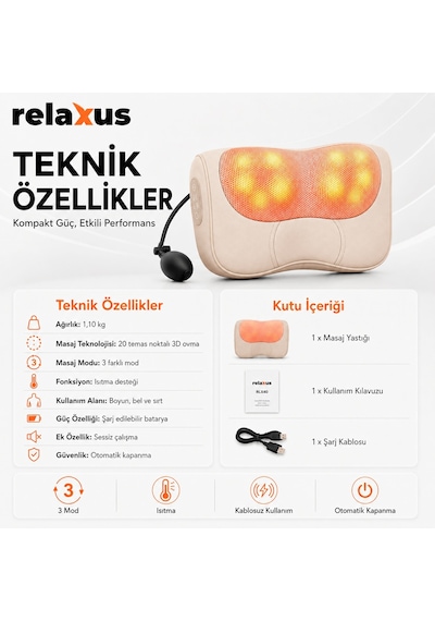 Rlx40 Taşınabilir Şişirilebilir Ovmalı Isıtmalı Masaj Yastığı Krem