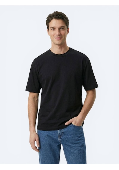 Kip Siyah Düz %100 Pamuk T-shirt