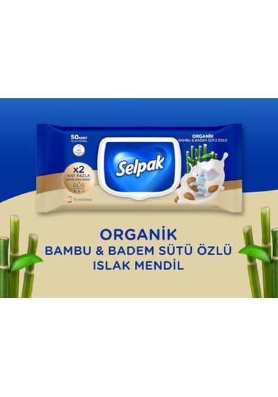 Organik Bambu Badem Sütlü Islak Mendil 1x50