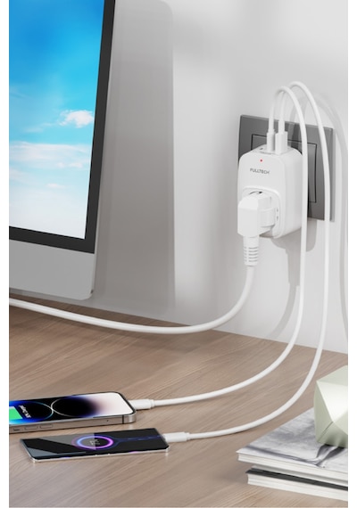 Fulltech Ftr-24 Çoklu Duvar Prizi 16a 3680w Beyaz 2x Usb-c + 1x Usb-a Şarjlı Priz Akım Korumalı Kablosuz