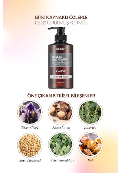 Kırılma Karşıtı Besleyici Bakım Şampuanı Kundal Honey & Macadamia Nature Shampoo 500ml White Musk