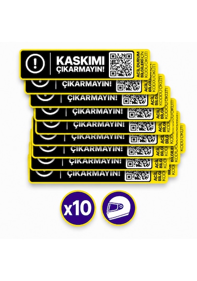 10'lu Paket Meo Qr Kodlu Kask Acil Durum Bilgileri Etiketi Kask Etiketi