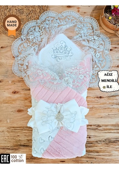 Yenidoğan Unisex Bebek Kundağı & Hastane Çıkışı - Gül Kurusu & Dantelli Dış Kundak Pembe