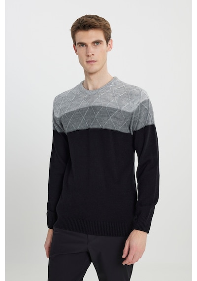 AC&Co / Altınyıldız Classics Erkek Grı-sıyah Standart Fit Normal Kesim Bisiklet Yaka Colorblock Desenli Triko Kazak Grı-sıyah