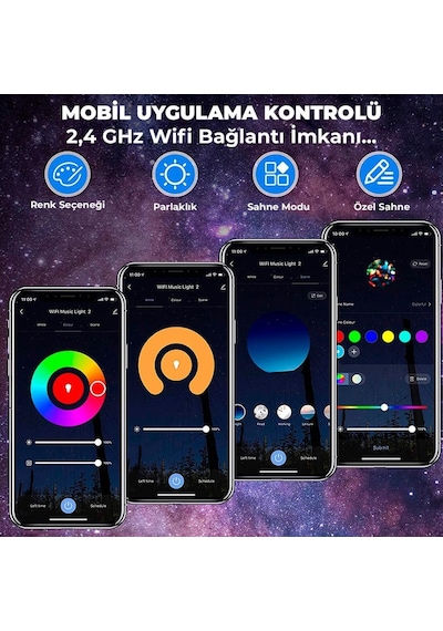 Quenlite Oc-12 Bluetooth'lu Led Gökyüzü Işıkları Bulutsu Okyanus Dalgası Projektörü Eğlence Disko Parti