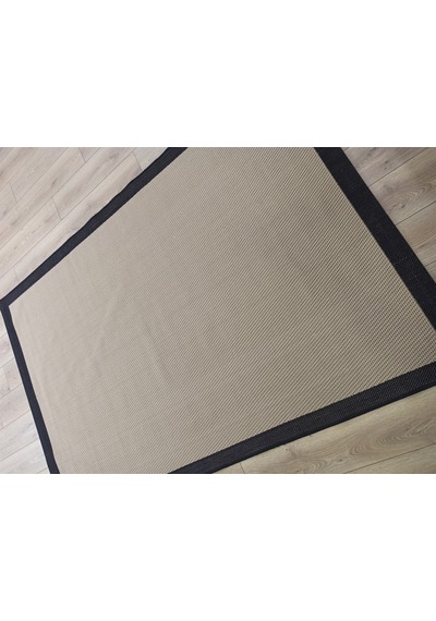 Çam Halı Sisal 9716 Bej / Siyah Bordürlü Jüt Sisal Kilim - 80x300