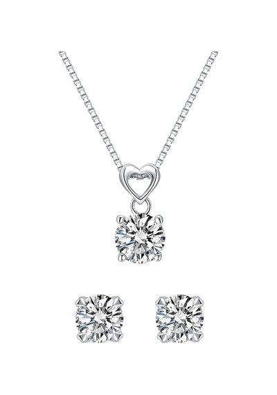 Monemel Kristal Taşlı Kolye Ve Küpe Set Gümüş Gümüş - Rodyum