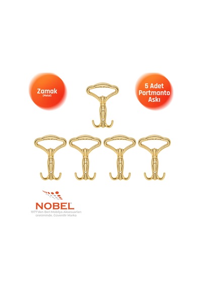 Klasi K Portmanto Askısı, Metal Vestiyer Askısı, Altin, Duvar Ve Dolap Askılığı 5'li Set Vidalı Altın