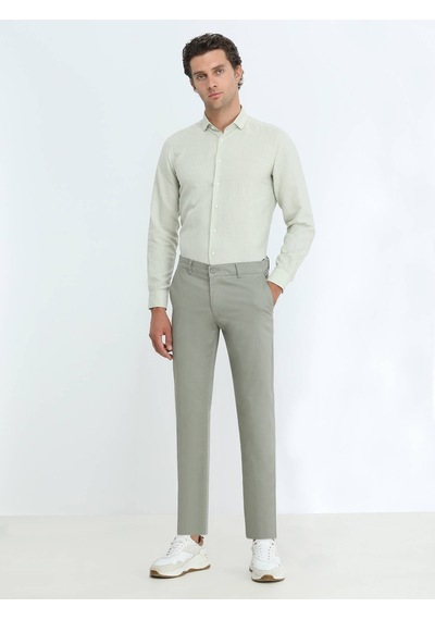 Kip Açık Haki Düz Dokuma Slim Fit Casual Pamuk Karışımlı Pantolon 001
