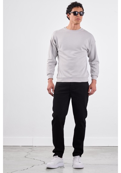 Dufy Açık Gri Bisiklet Yaka Regular Fit Erkek Sweatshirt Gri