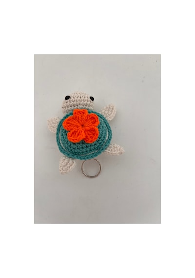 Amigurumi Örgü Kaplumbağa Anahtarlık - El Yapımı Çiçekli Tasarım Turuncu Turuncu