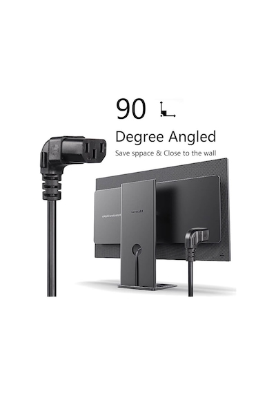 C13 Power Kablo - Yukarı Dik Açı 90 Derece Dirsek L Tip - Standart Güç Kablosu - 1.8 Mt