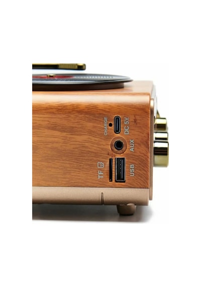 Mep Nostaljik Tasarım Plak Çalar Görünümlü Radyolu Bluetooth Hoparlör Retro Müzik Plak Açık Kahverengi Najmadd