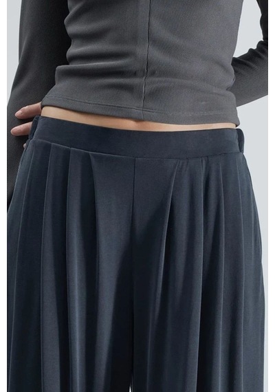 Hiccup Busem Cepli Pileli Geniş Paça Pantolon Koyu Gri